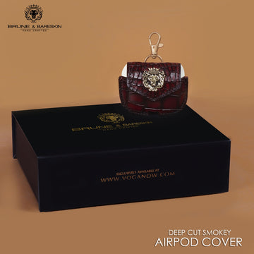 Air-Pods Smokey Wine Croco Deep Cut Textured Leather