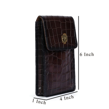 Shoulder Harness Bag in Dark Brown Croco Embossed Textured Leather