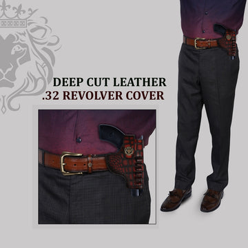 .32 Tan Revolver Cover In Deep Cut Croco Leather (Mto)