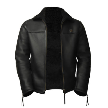 Metal Lion Classic Shearling Black Leather Jacket With Zip Closure By Brune & Bareskin