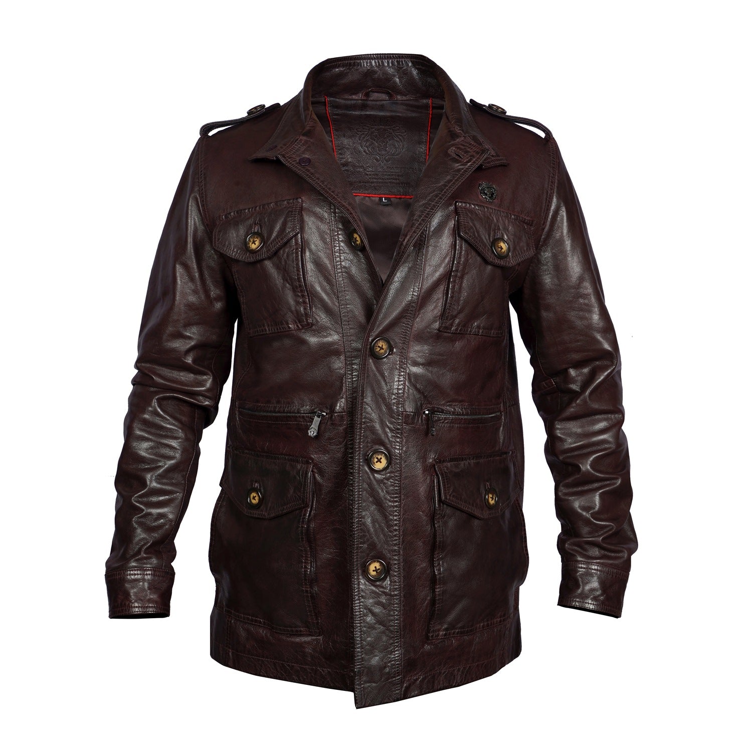 Coat Safari Jacket in Wine Leather
