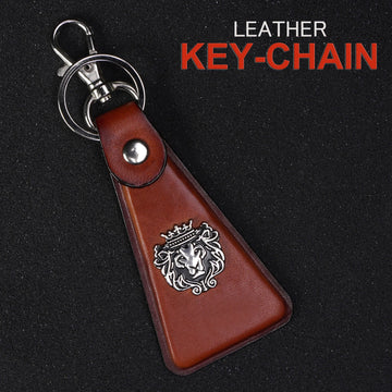 Triangular Key-chain With Belt Loop in Genuine Tan Leather