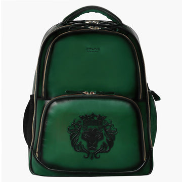 Embossed Lion Green Leather Backpack