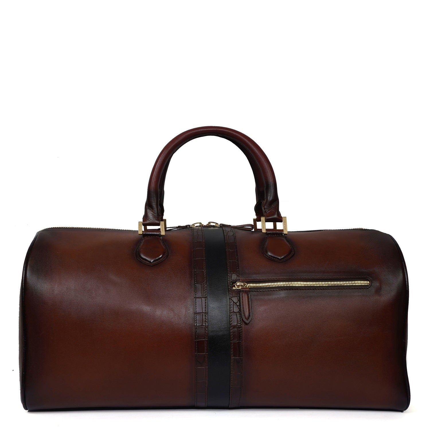 Contrasting Mid Stripe Espresso Leather Duffle Bag