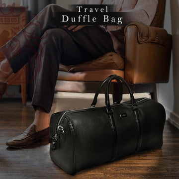 Black High Grained Textured Leather Duffle Bag By Brune & Bareskin