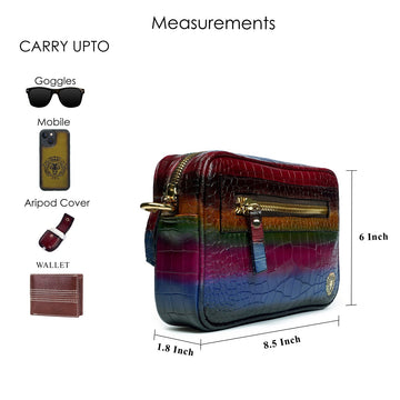 Men's Mini Handbag in Multi-Colored Croco Textured Leather