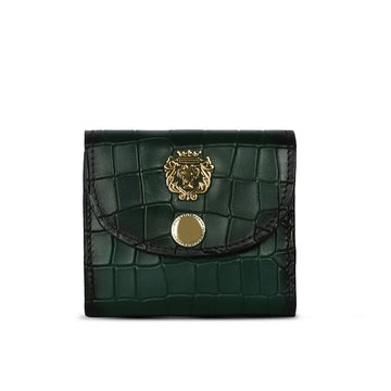 Leather Business Card Holder in Green Croco Textured
