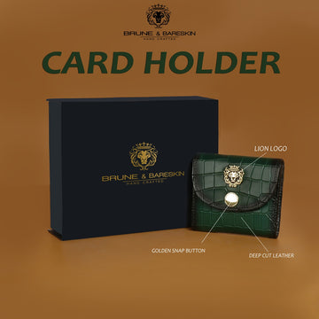 Leather Business Card Holder in Green Croco Textured