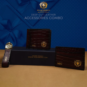 Luxurious Combo of Dark Brown Deep Cut Leather(Bi-Fold Wallet, Card Holder & Key-Chain)