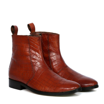Custom Shape & Fit Tan Croco Textured Leather Boot