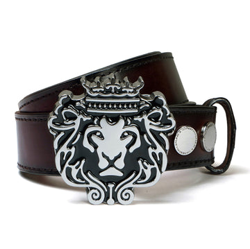 Detachable Signature Lion Logo Buckle Belt in Dark Brown Genuine Leather