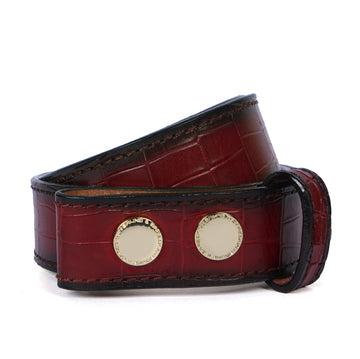 Burnished Wine Detachable Belt Strap in Croco Embossed Textured Leather