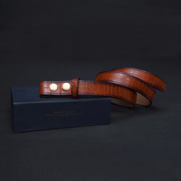 Tan Removable Belt Strap in Croco Textured Leather