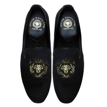 Black Velvet Lion-King Design Men'S Handmade Slip-On By Brune & Bareskin