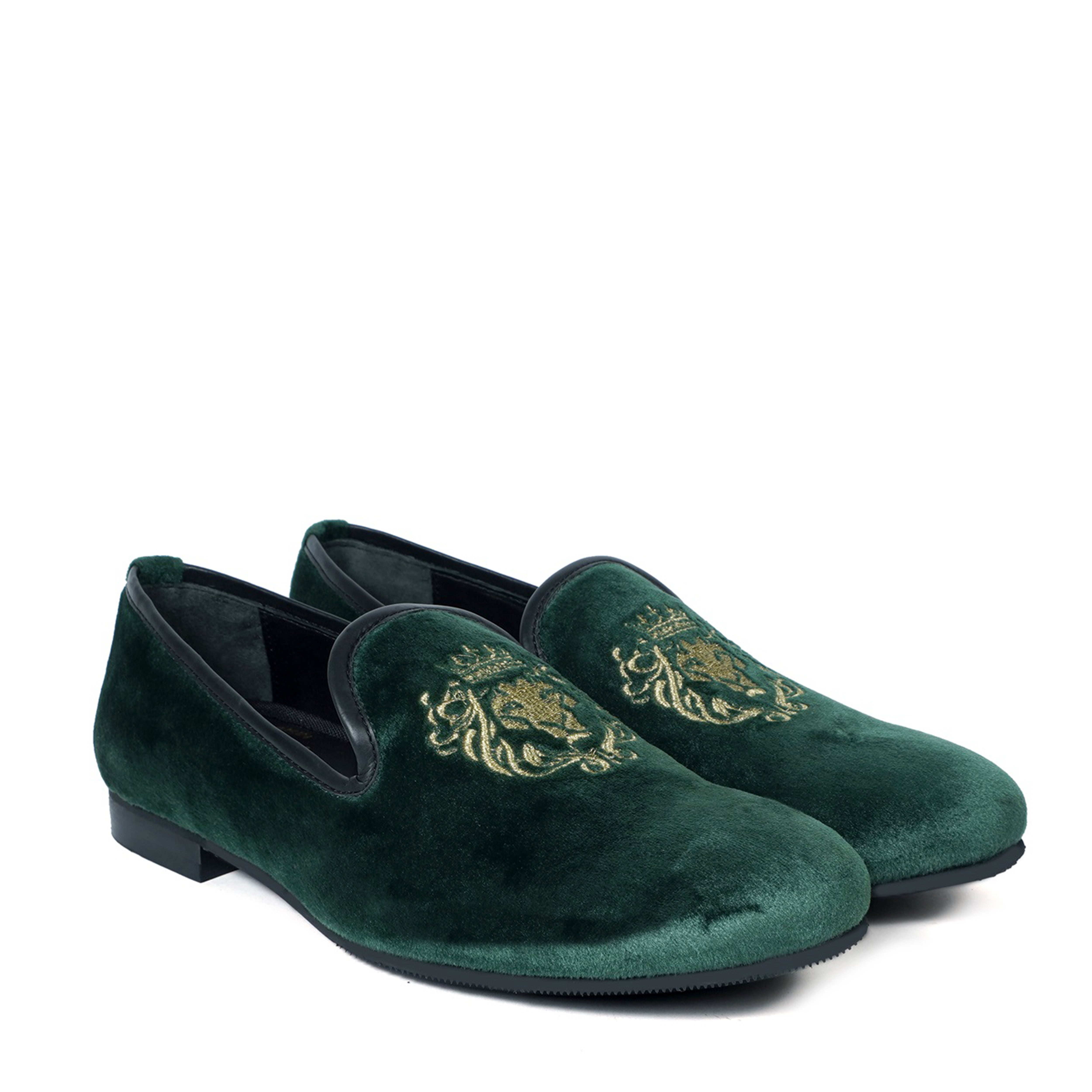 Dark Green/Golden Lion King Embroidery Velvet Slip-On By Brune Bares