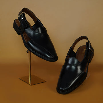Men's Peshawari Sandals Cross Strap Black Leather