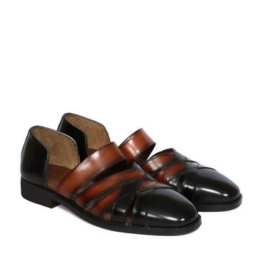 Ethnic Peshawari Sandals with Classic Cross Strapped Black & Tan Leather