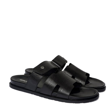 Black Summer Slippers/Sandal in Saffiano Leather
