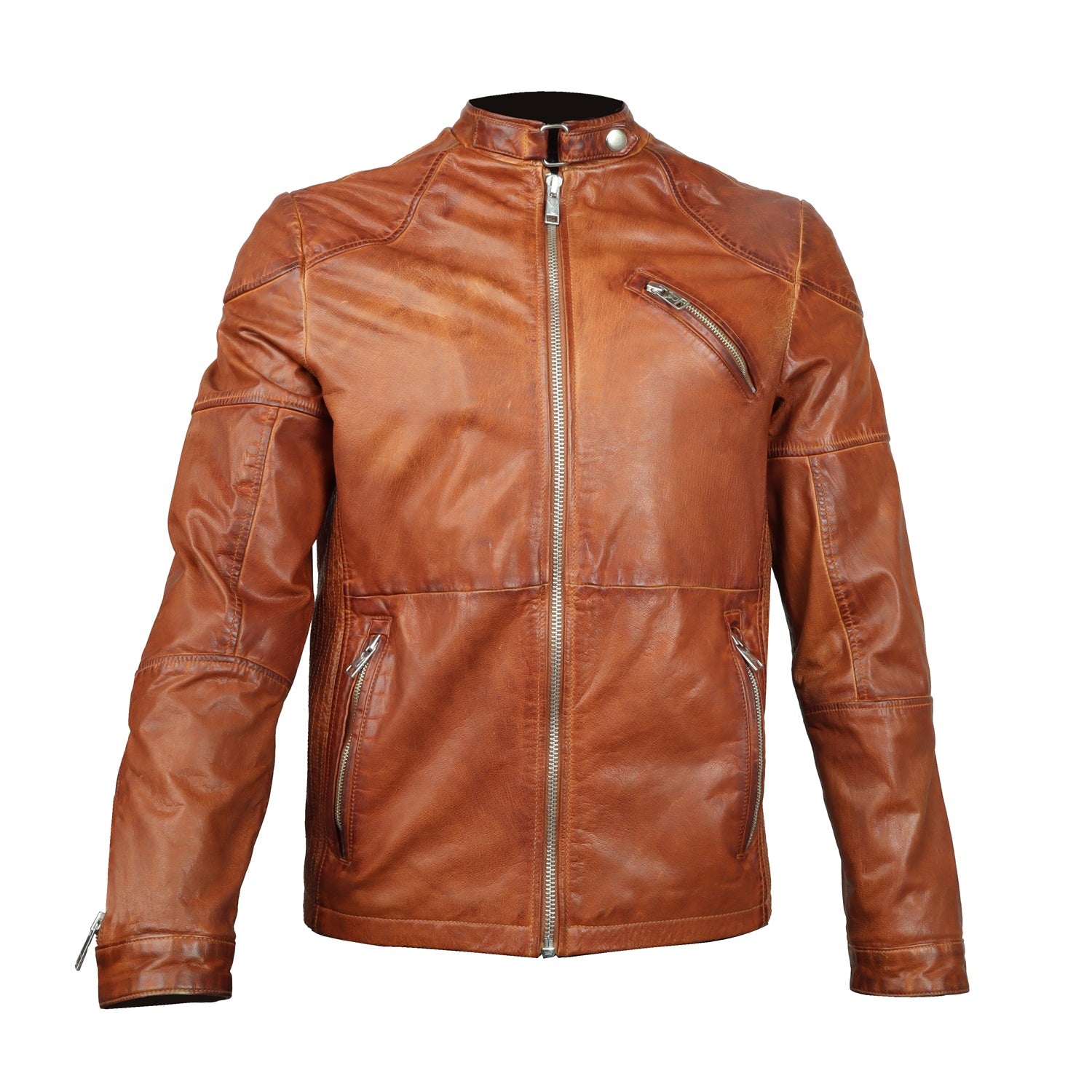 Modern Look Zip Closure Tan Leather Jacket By Brune Bareskin