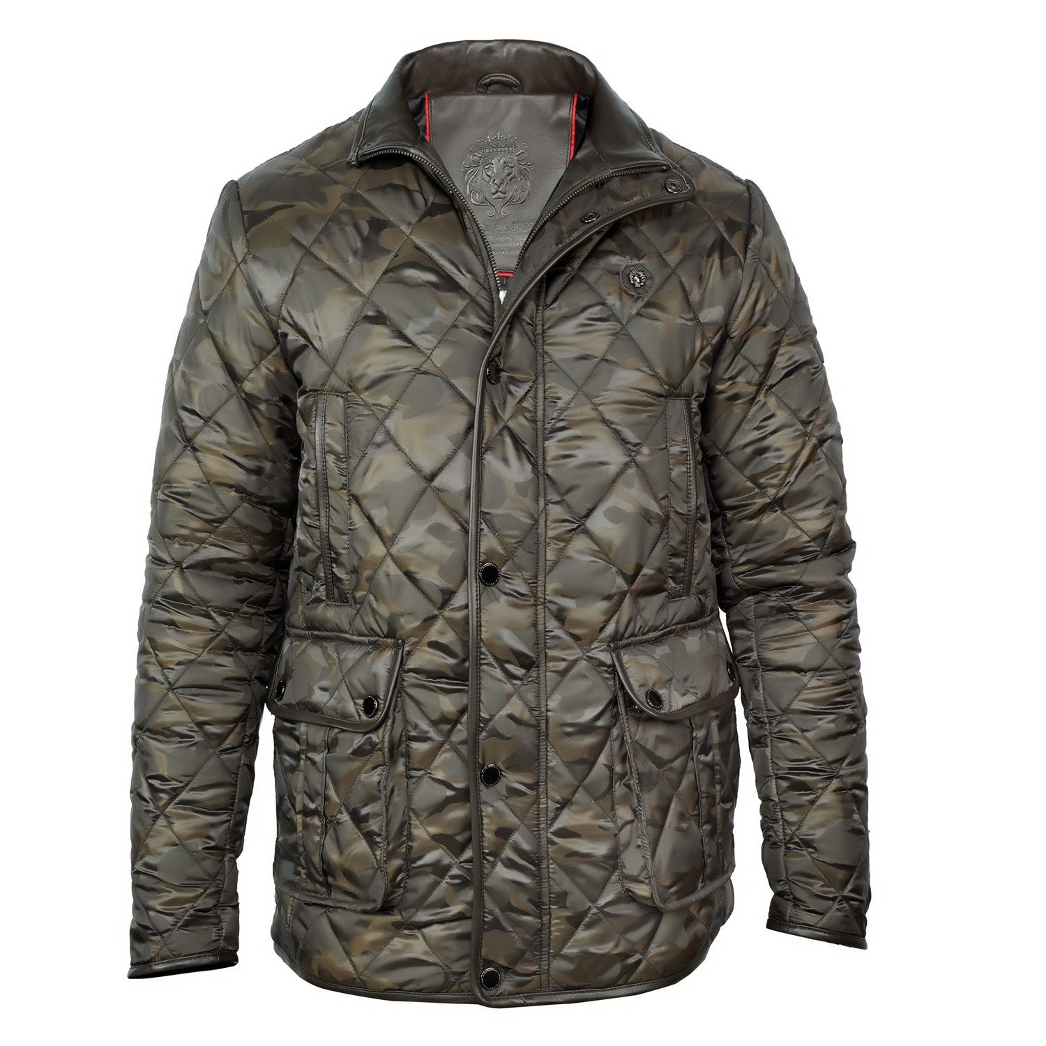 CAMOUFLAGE PU LEATHER PUFFER JACKET L Women\u0027s Outfit: Olive 