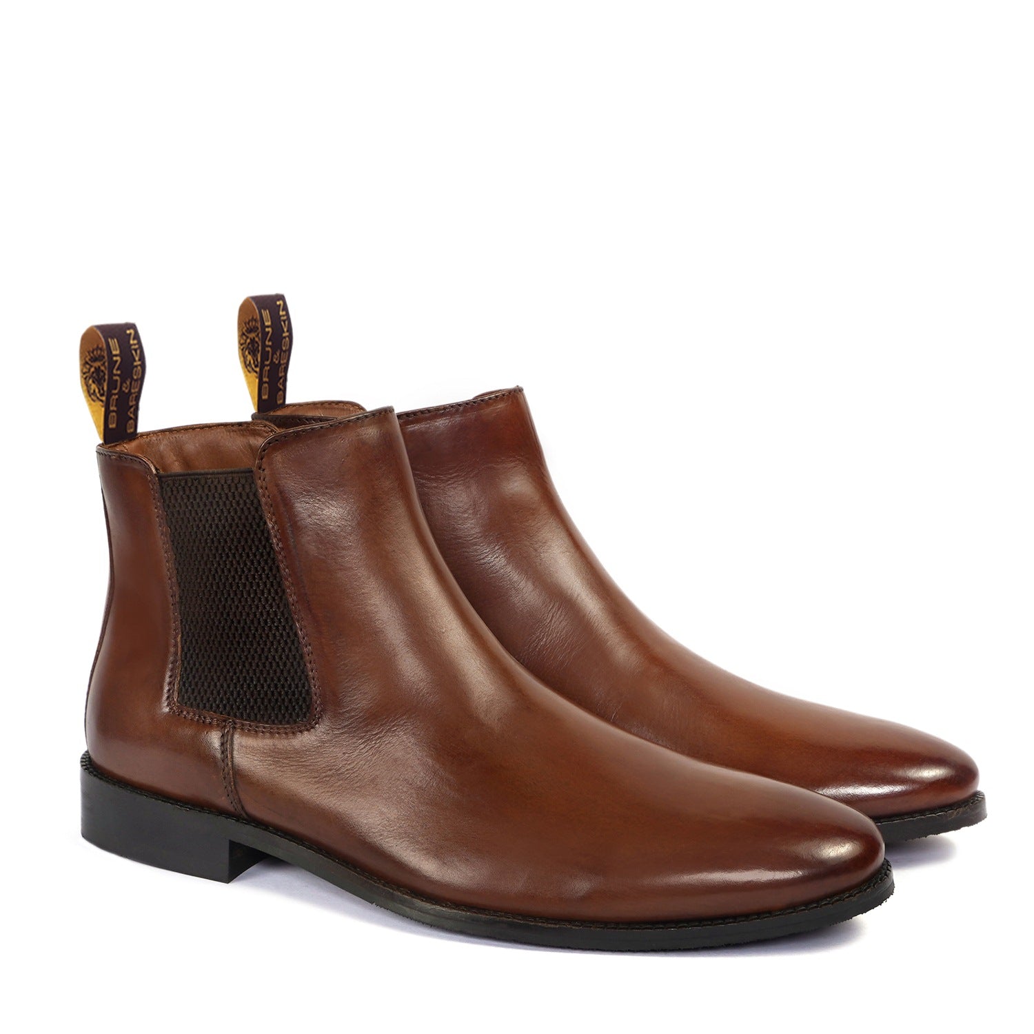 Hand Made Chelsea Boots With Side Zip in Brown Leather For Men By Brun