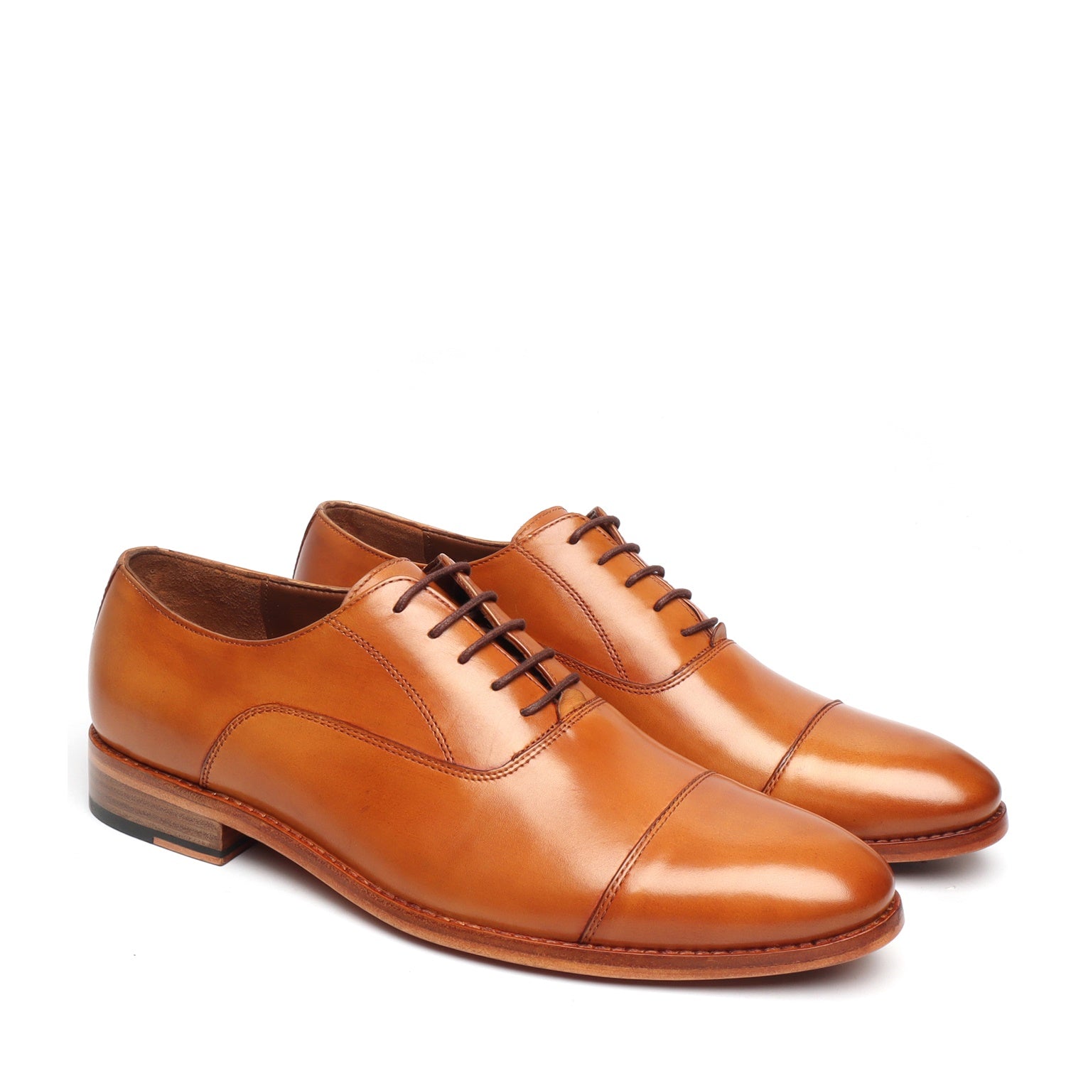 Police Uniform Shoes in Tan Leather with Leather Sole - Main Image