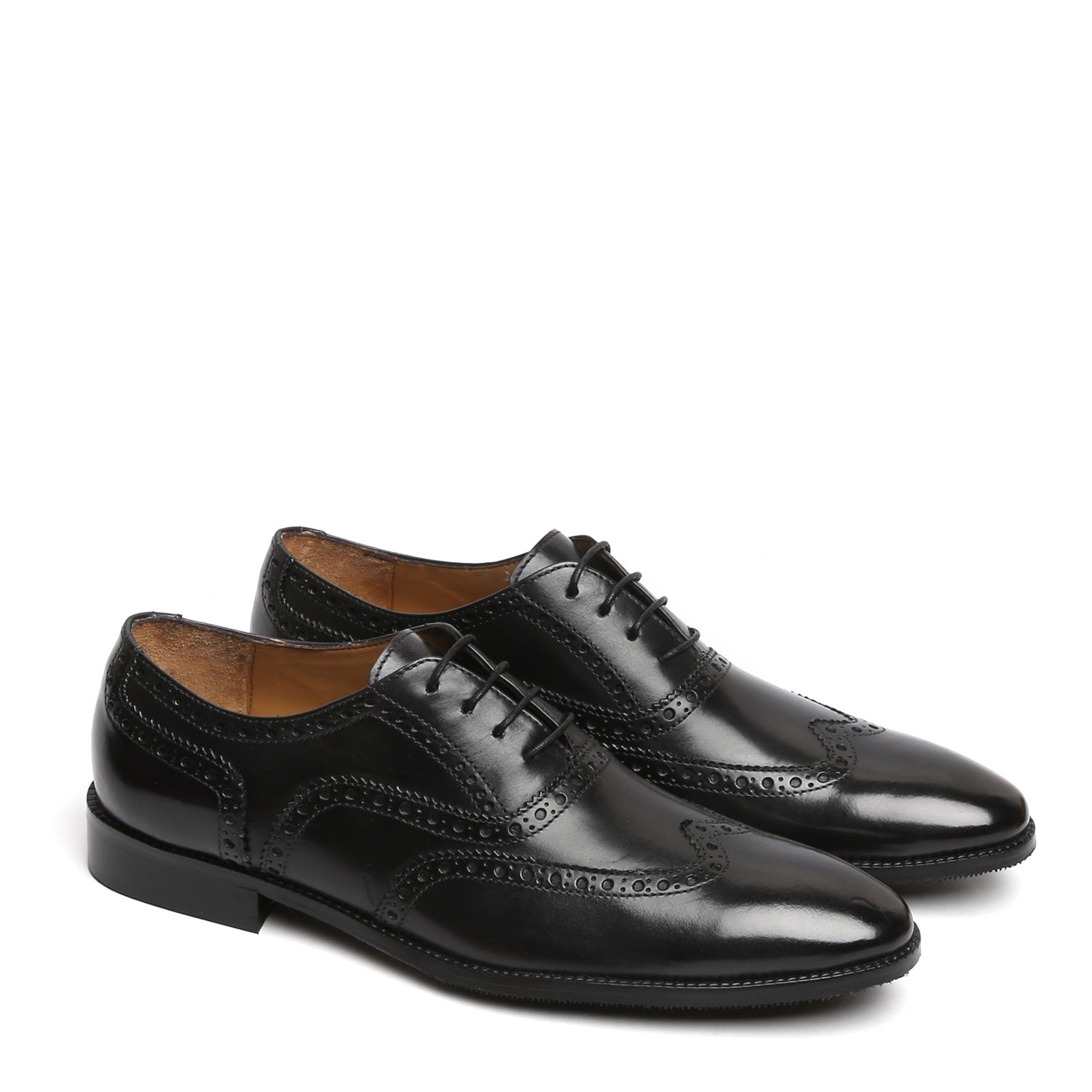 Black Full Wingtip Brogue Oxfords Leather Lace-Up Shoe BY Brune Bare
