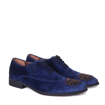 Zardosi Wingtip Blue Velvet Formal Shoes
