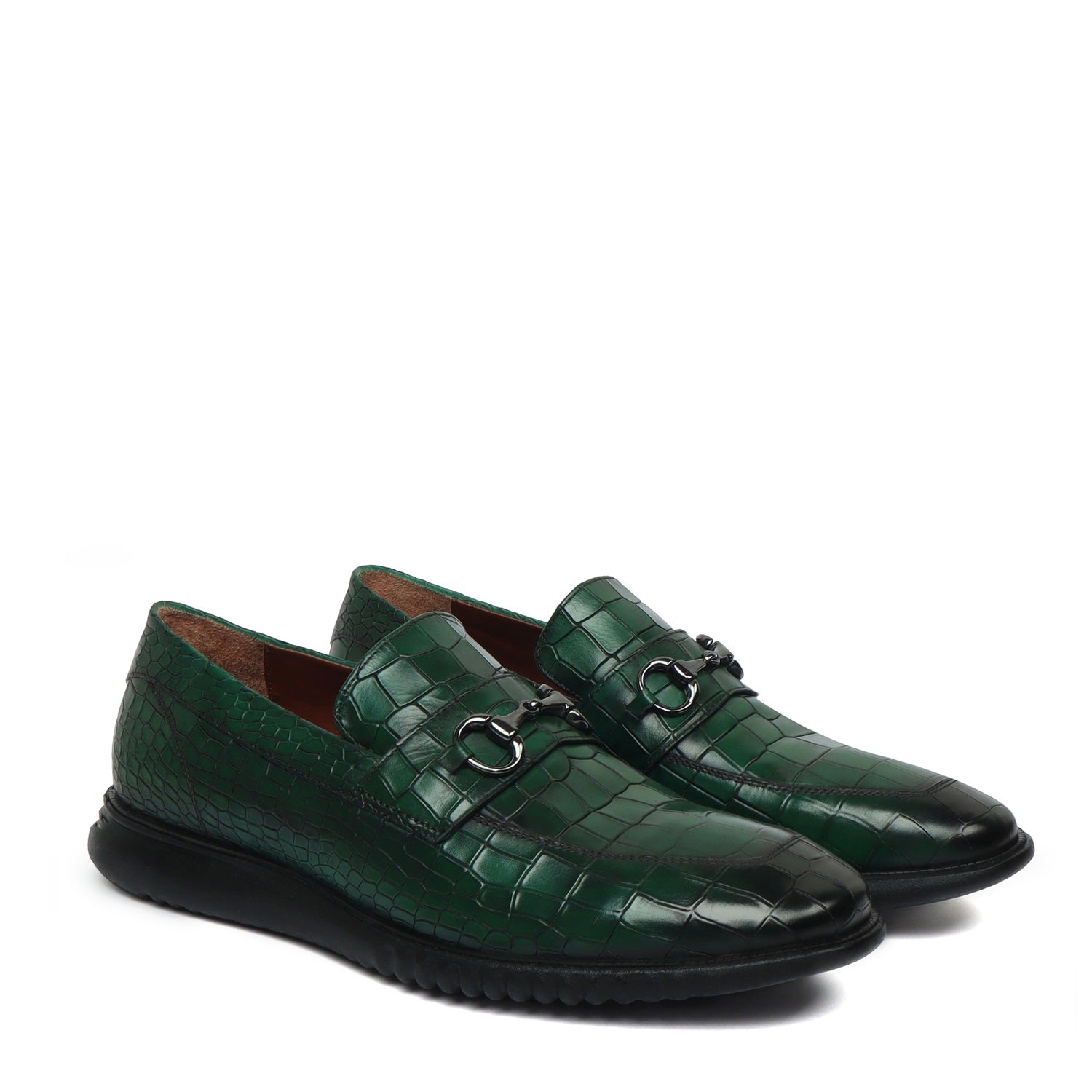Burnished Green Loafer in Light Weight Deep Cut Leather