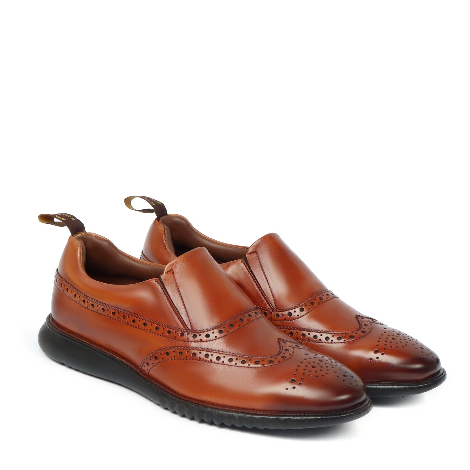 Men's Tan Leather Punching Brogues Light Weight Slip-On Sneakers by Br