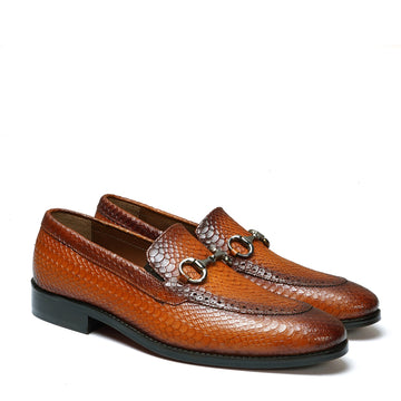 Snake Skin Textured Loafer with Horse-Bit Buckle Detailing