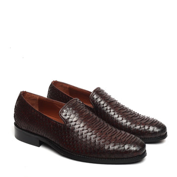 Brown Snake Scale Textured Leather Slip-on by BARESKIN