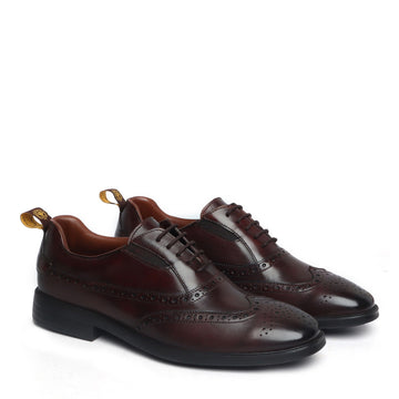 Light Weight Dark Brown Leather With Punching Brogue Oxford Lace-Up Shoe