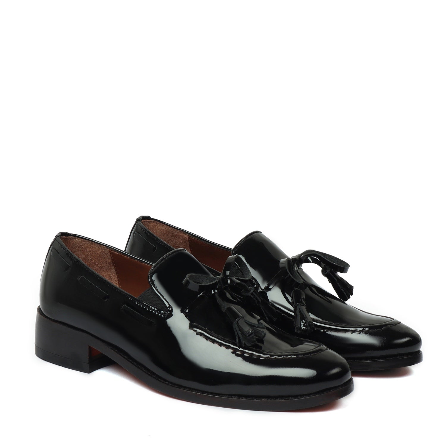Black Bow Knot Tassel Men's Patent Leather Side Lacing Formal Slip Ons