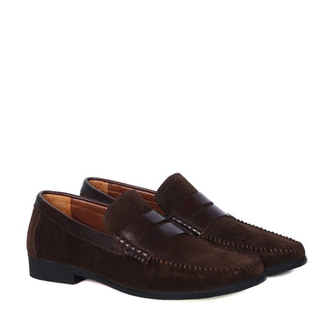 Silhouette Broad Loafers in Dark Brown Suede Leather