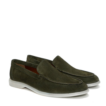 Lazy Men Yacht Shoes in Olive Green Suede Leather