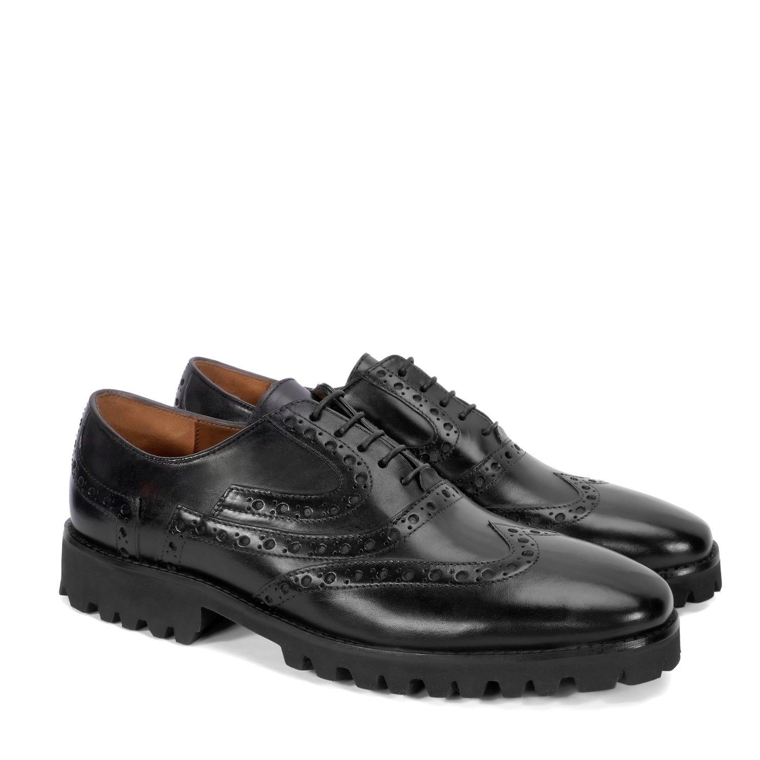 Black Croco Leather Toe with Chunky Sole Brogue Punching Shoes