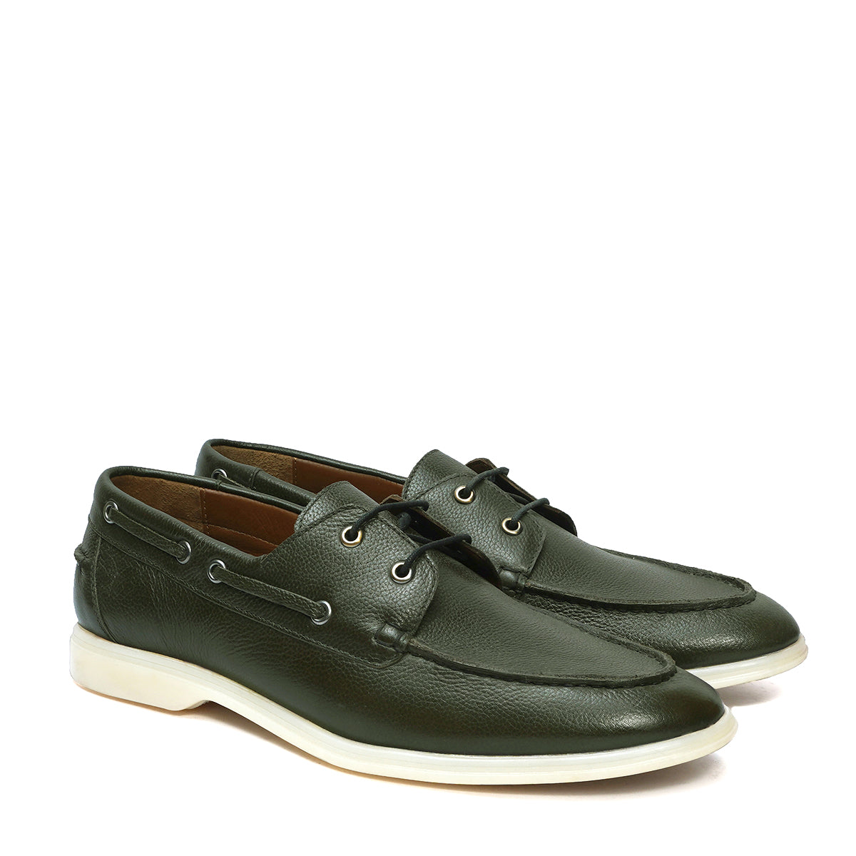 Dark Green Yacht Shoes in Textured leather Dark Green Yacht Shoes in Textured leather