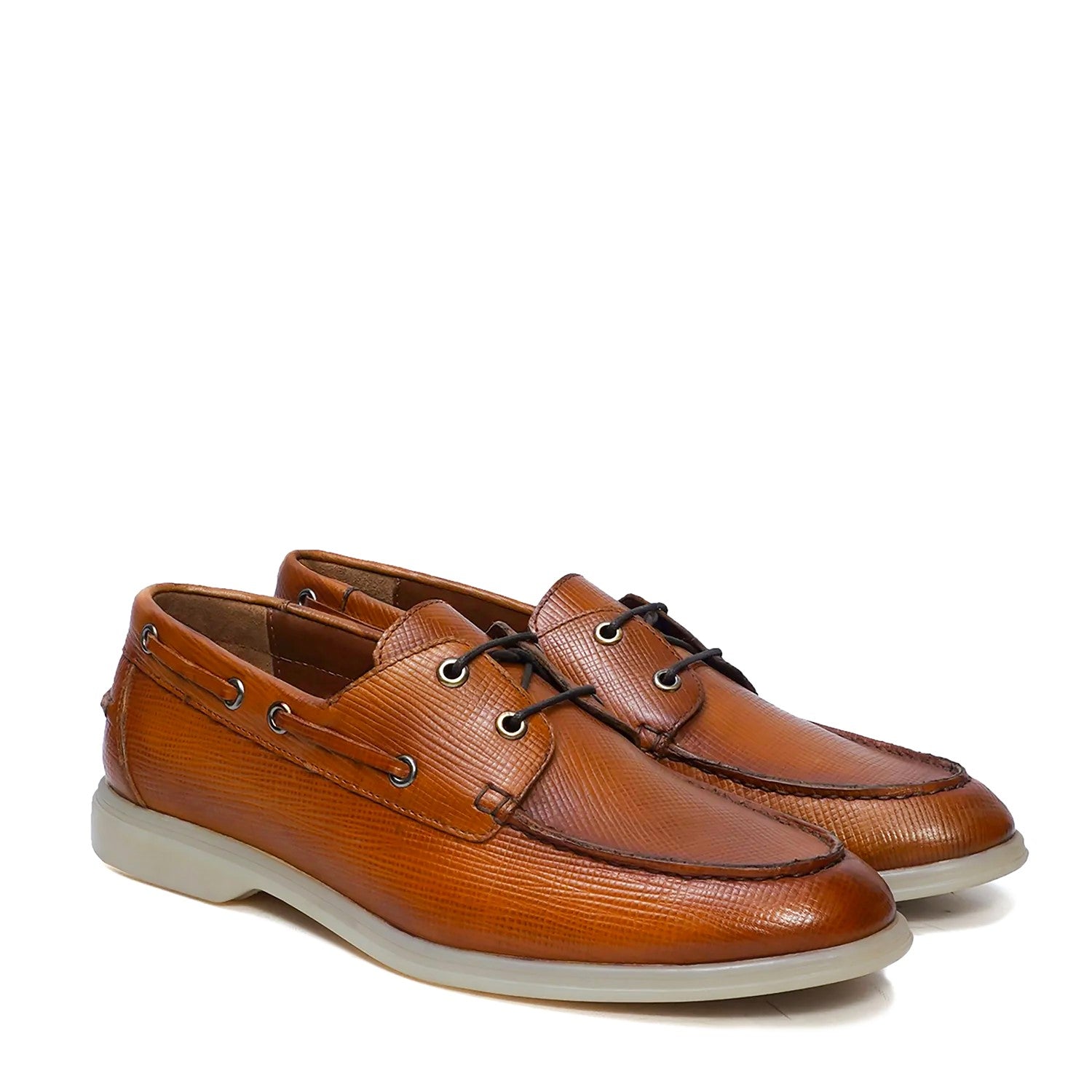 Tan Yacht Shoes in Saffiano leather - Main Image
