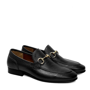 Flexible Back Comfortable Loafers in Black Textured Leather
