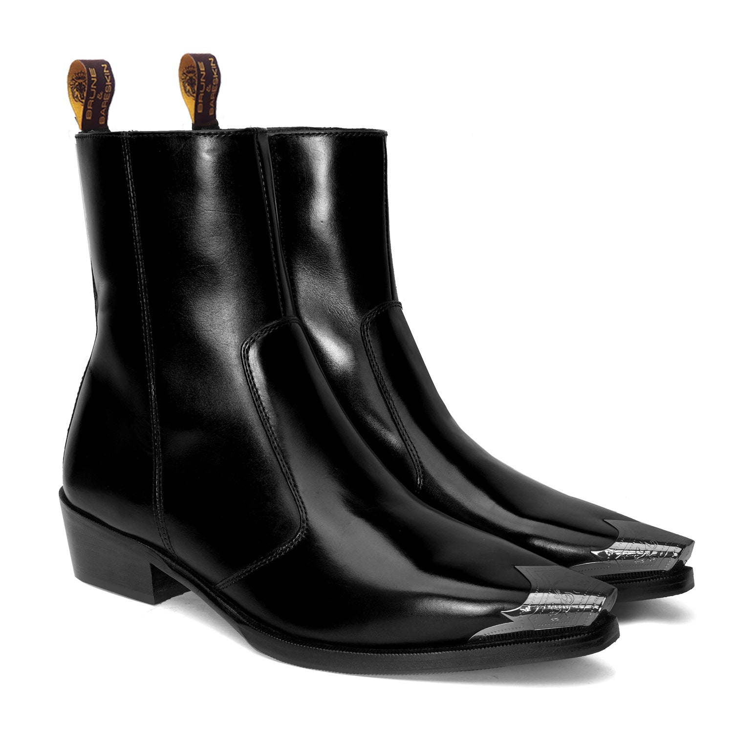 Metallic Cap Toe Cowboy Black Boots - Main Image