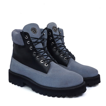 Combat Chunky Boot with Perfect color combination of Black & Grey Leather