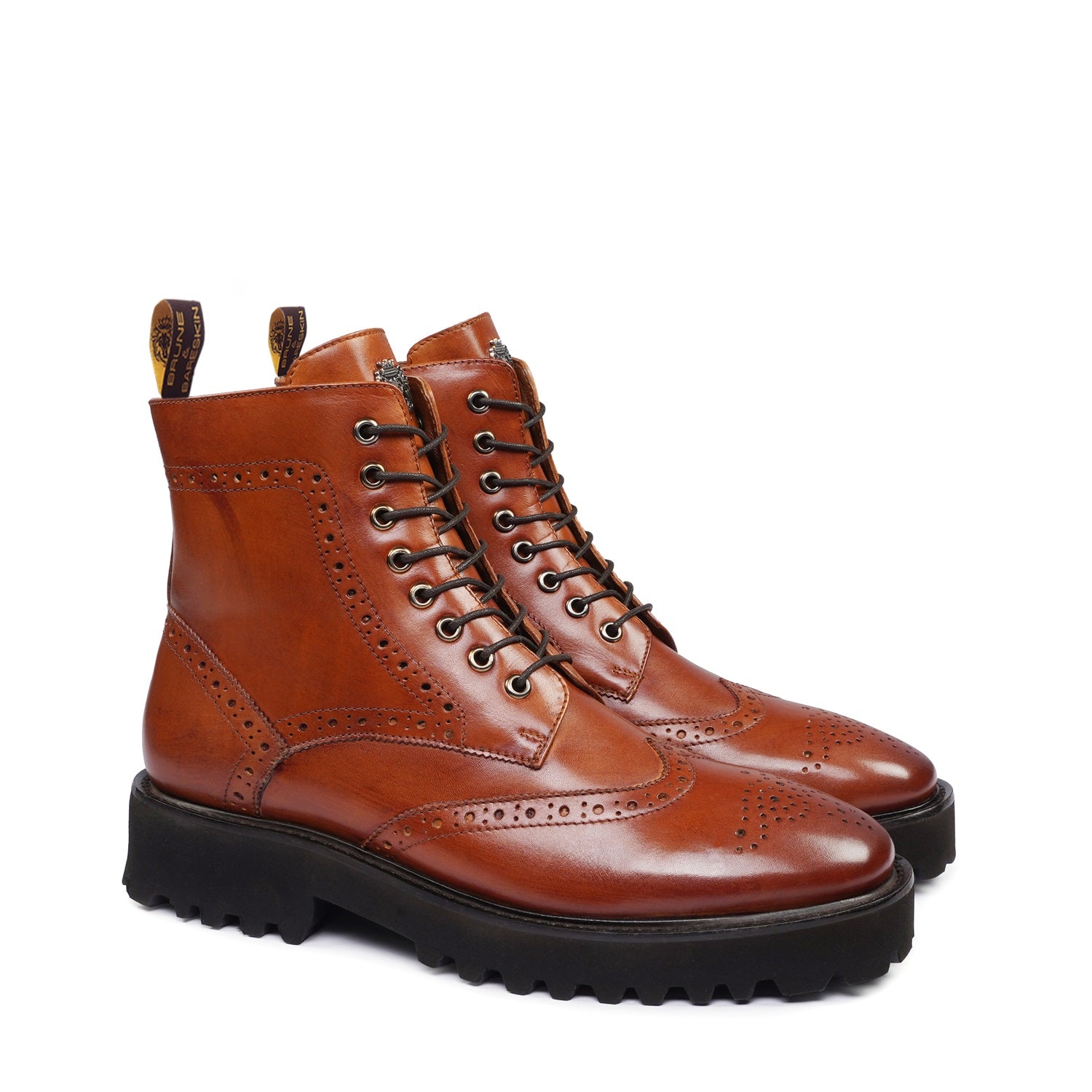 Wingtip Full Punching Brogue Men's Boots in Tan Leather