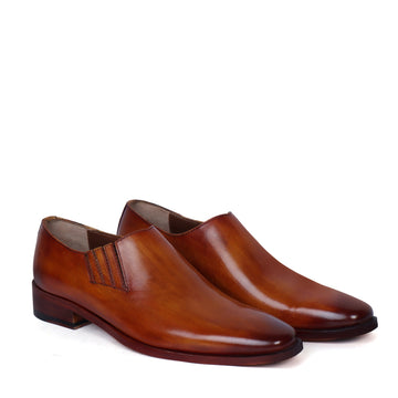 Men's Tan New Shape Lazyman Side Elastic Genuine Leather Slip-On Shoes by Brune & Bareskin