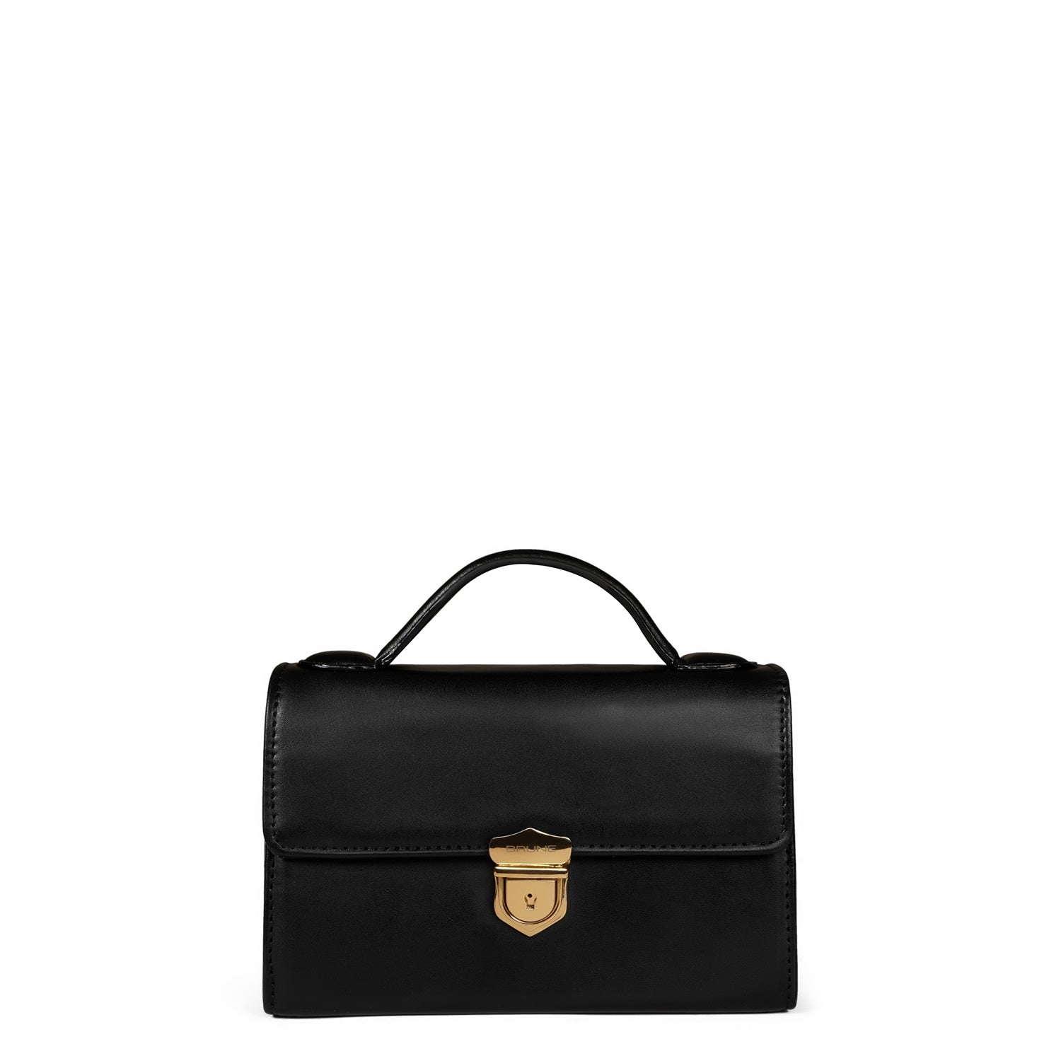 Classic Black Ladies Bag with Squared Opening Secured Metal Lock