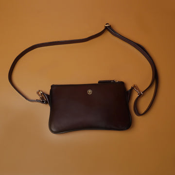 Cross-Body Wallet/Pouch In Dark Brown Leather