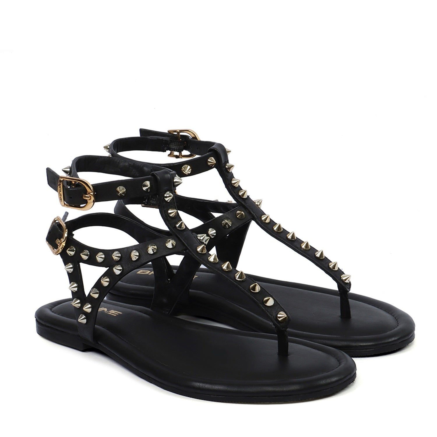 Mystique BLACK Patent Leather Gladiator Sandal w Gold Studs! 7