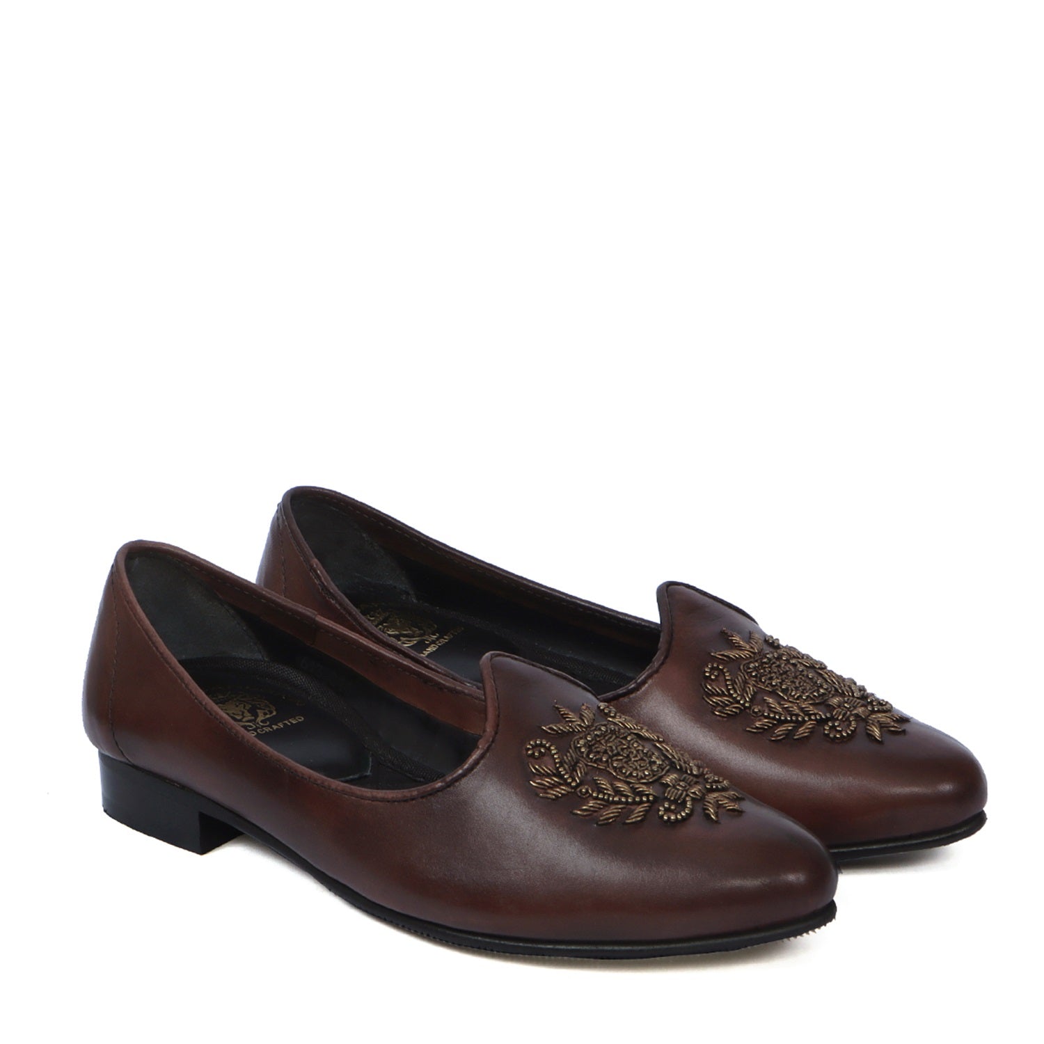 Women's Jalsa Jutti Leafy Zardosi Dark Brown Leather