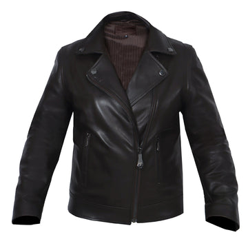 Classic Dark Brown Leather Jacket with Gunmetal Accessory