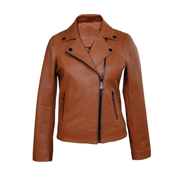 Full Sleeves Biker Jacket in Tan Genuine Leather